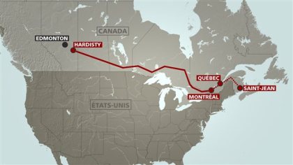 Tracé du projet d'oléoduc de TransCanada.